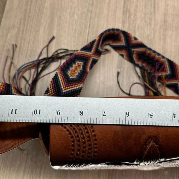 Womens Handbag Boho Leather Floral Tooled Embossed Purse Mini Sling Tan Brown - Picture 8 of 12